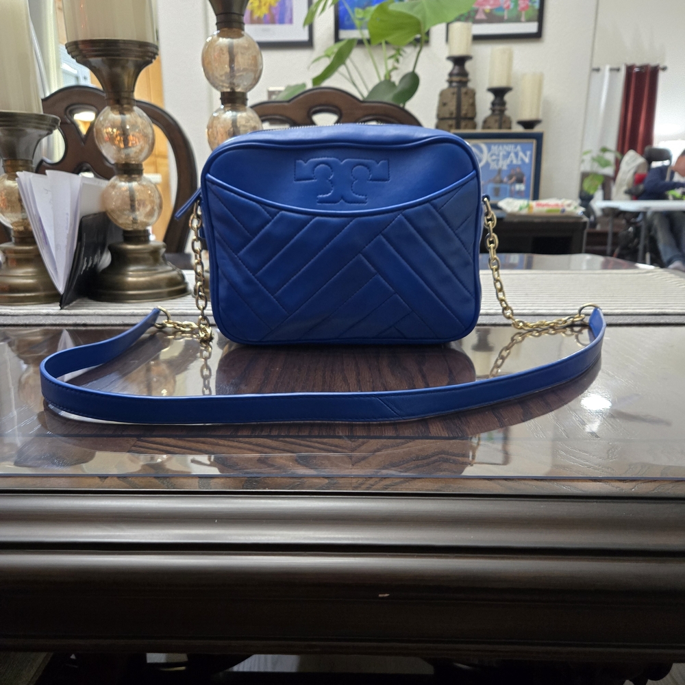 Blue Quilted Tory Burch Crossbody Bag